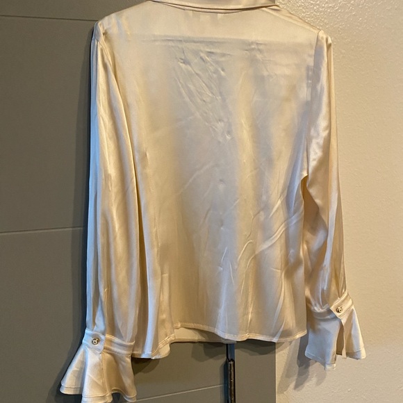 St. John Collection Cream Satin Ruffle Blouse - Picture 10 of 14